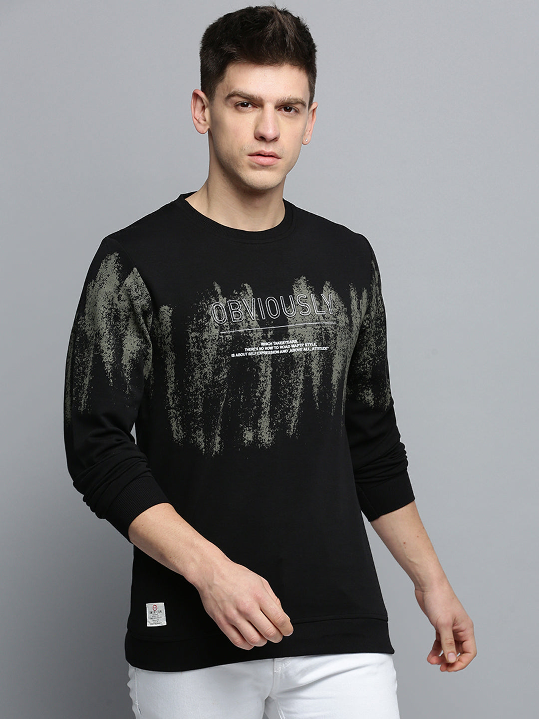 Men Black Printed Casual Sweatshirt