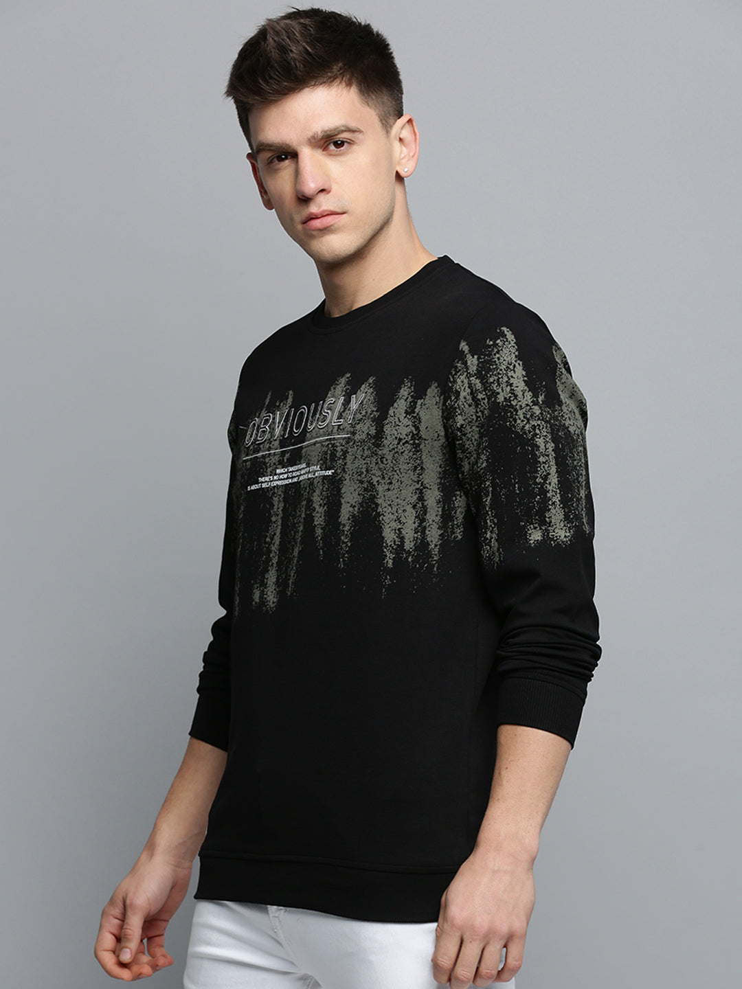 Men Black Printed Casual Sweatshirt