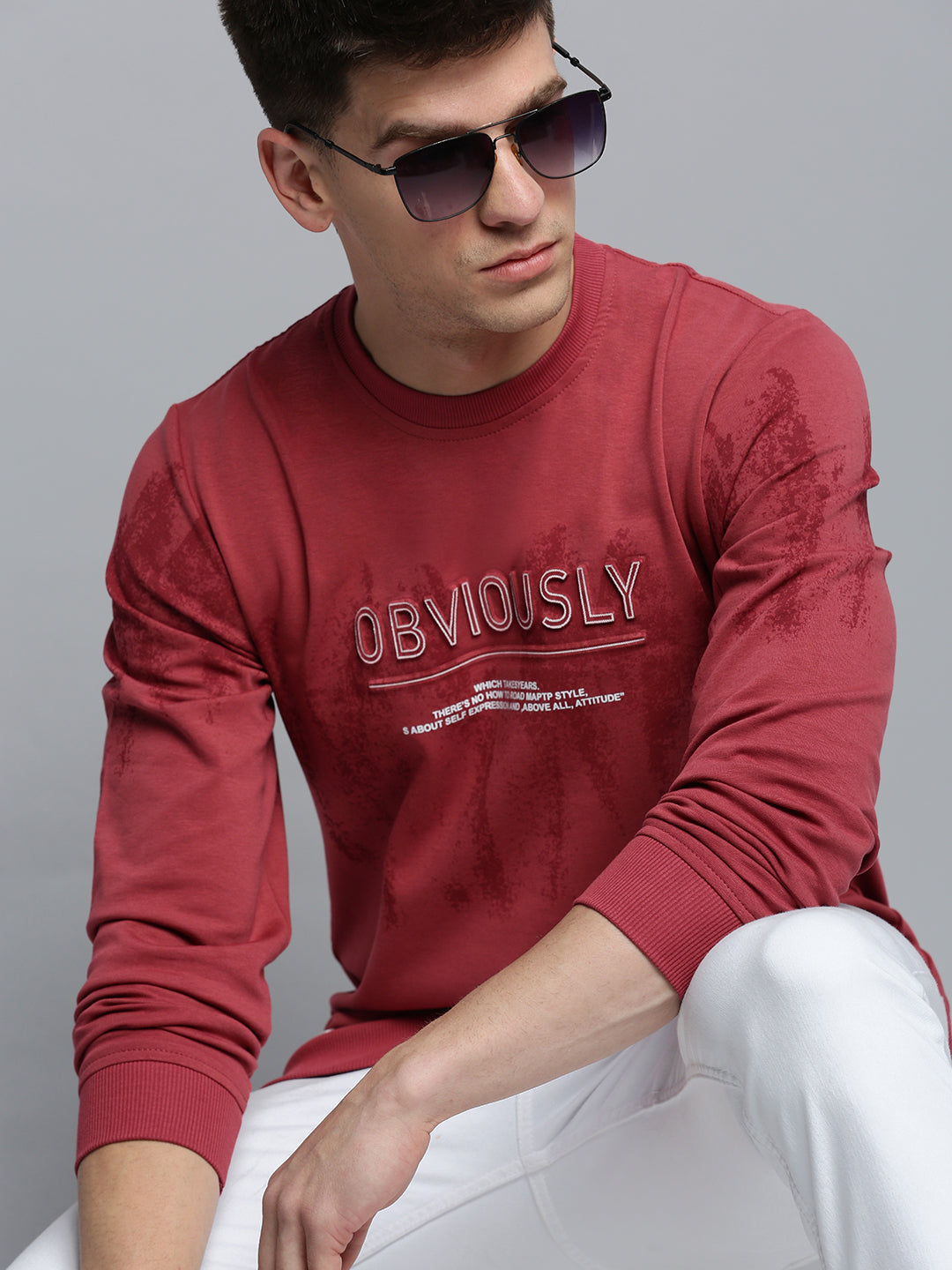 Men Pink Printed Casual Sweatshirt