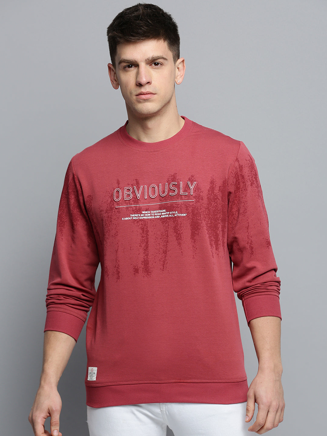 Men Pink Printed Casual Sweatshirt