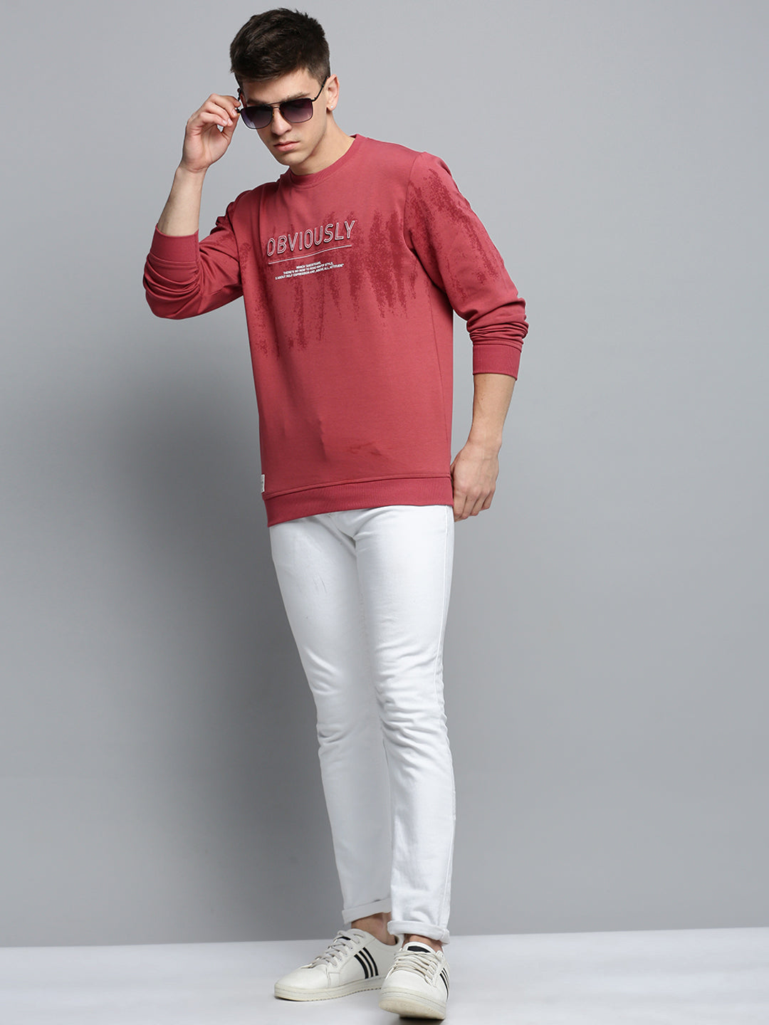 Men Pink Printed Casual Sweatshirt