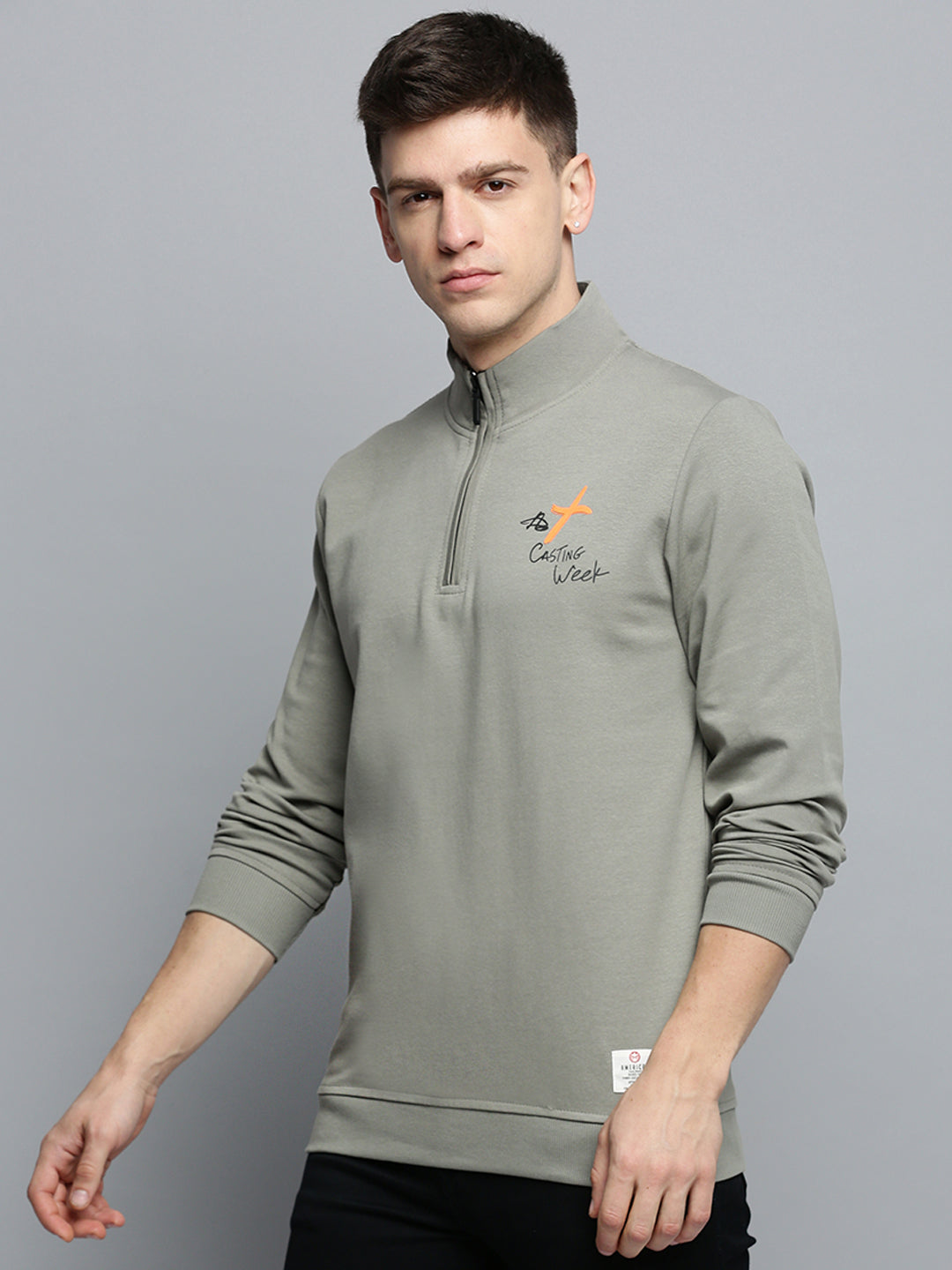 Men Grey Solid Casual Sweatshirt