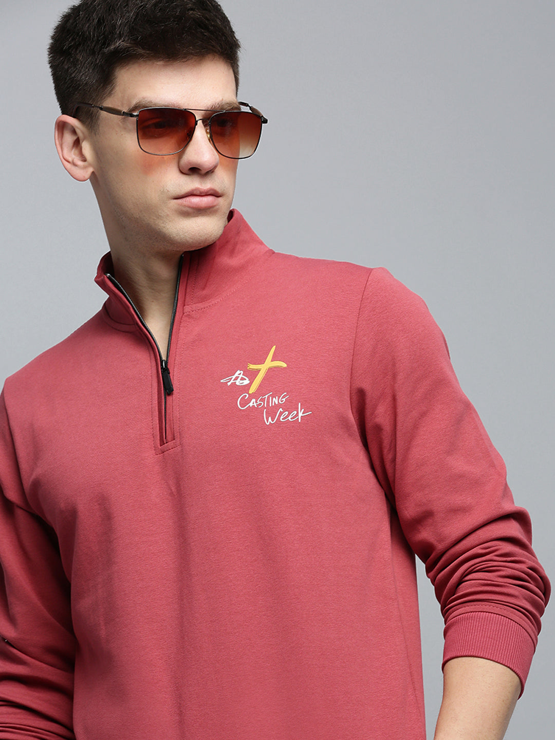 Men Pink Solid Casual Sweatshirt