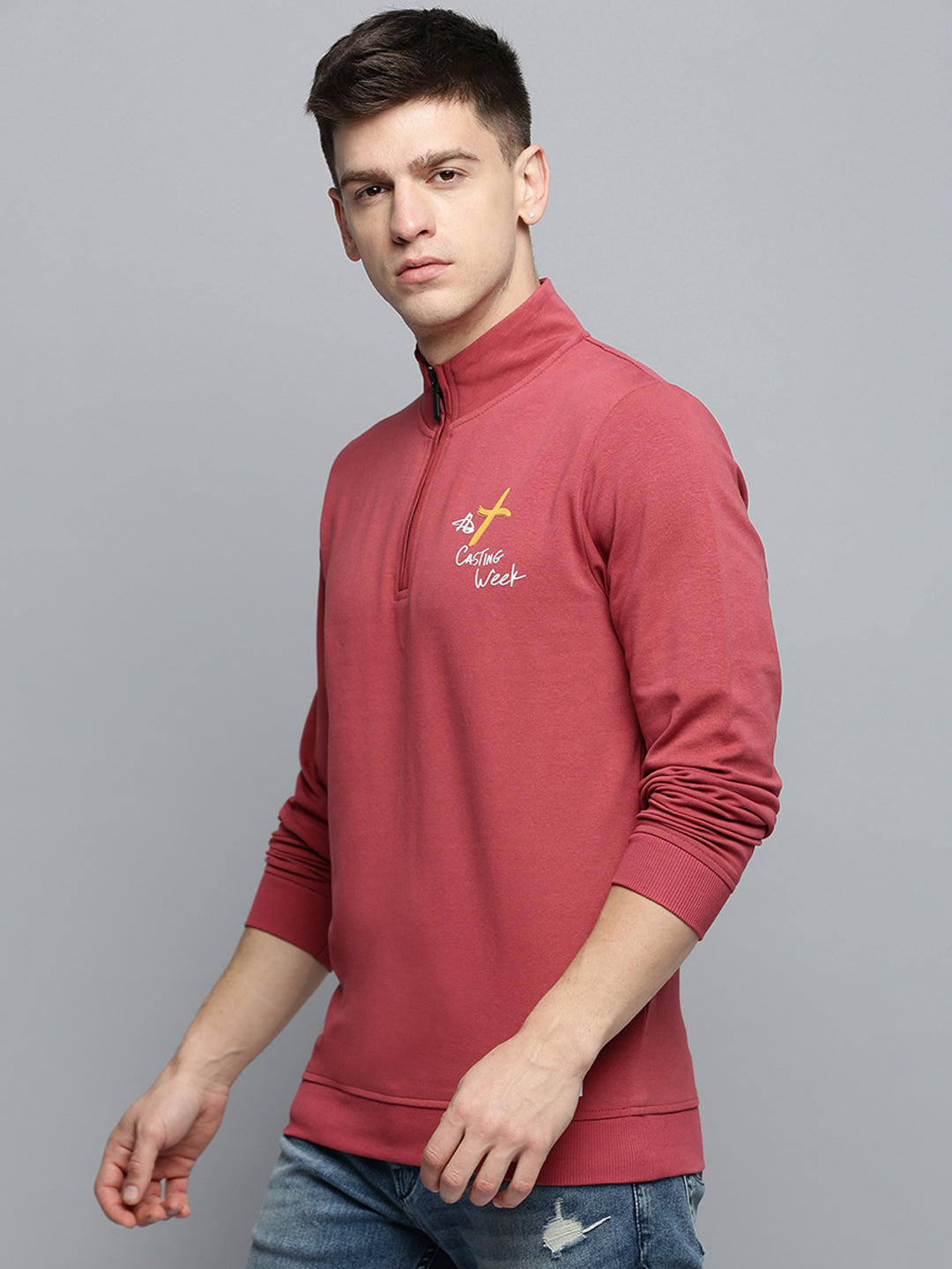 Men Pink Solid Casual Sweatshirt