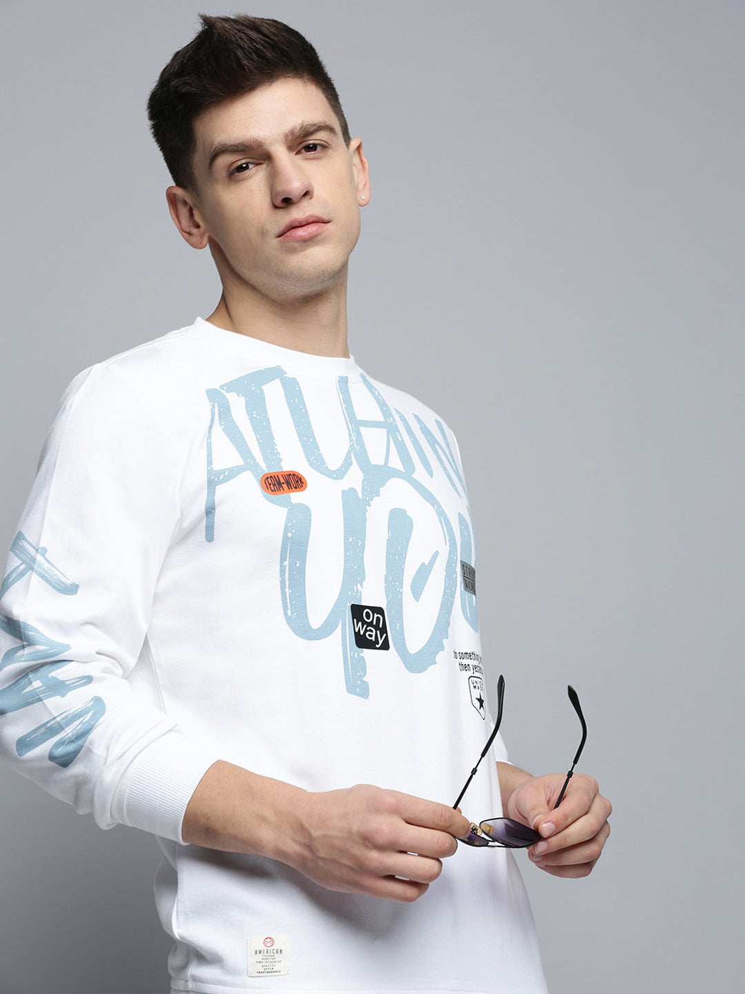 Men White Printed Casual Sweatshirt