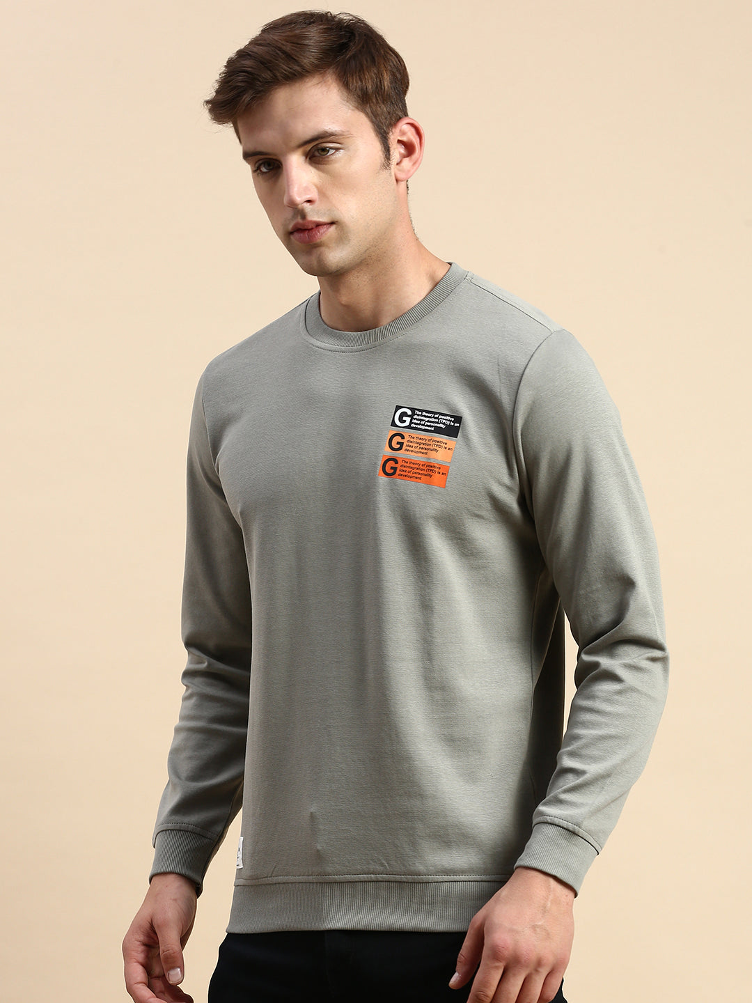 Men Grey Solid Casual Sweatshirt