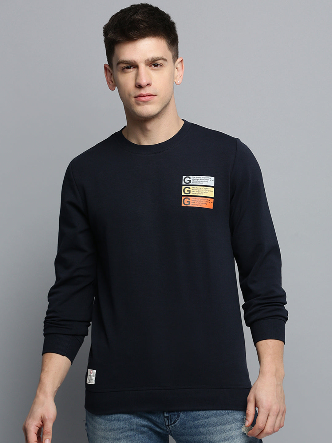 Men Navy Solid Casual Sweatshirt