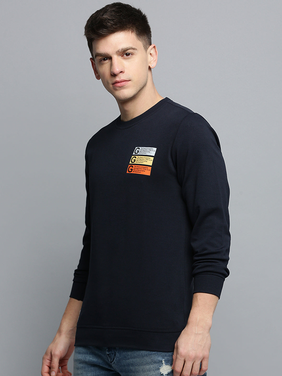 Men Navy Solid Casual Sweatshirt