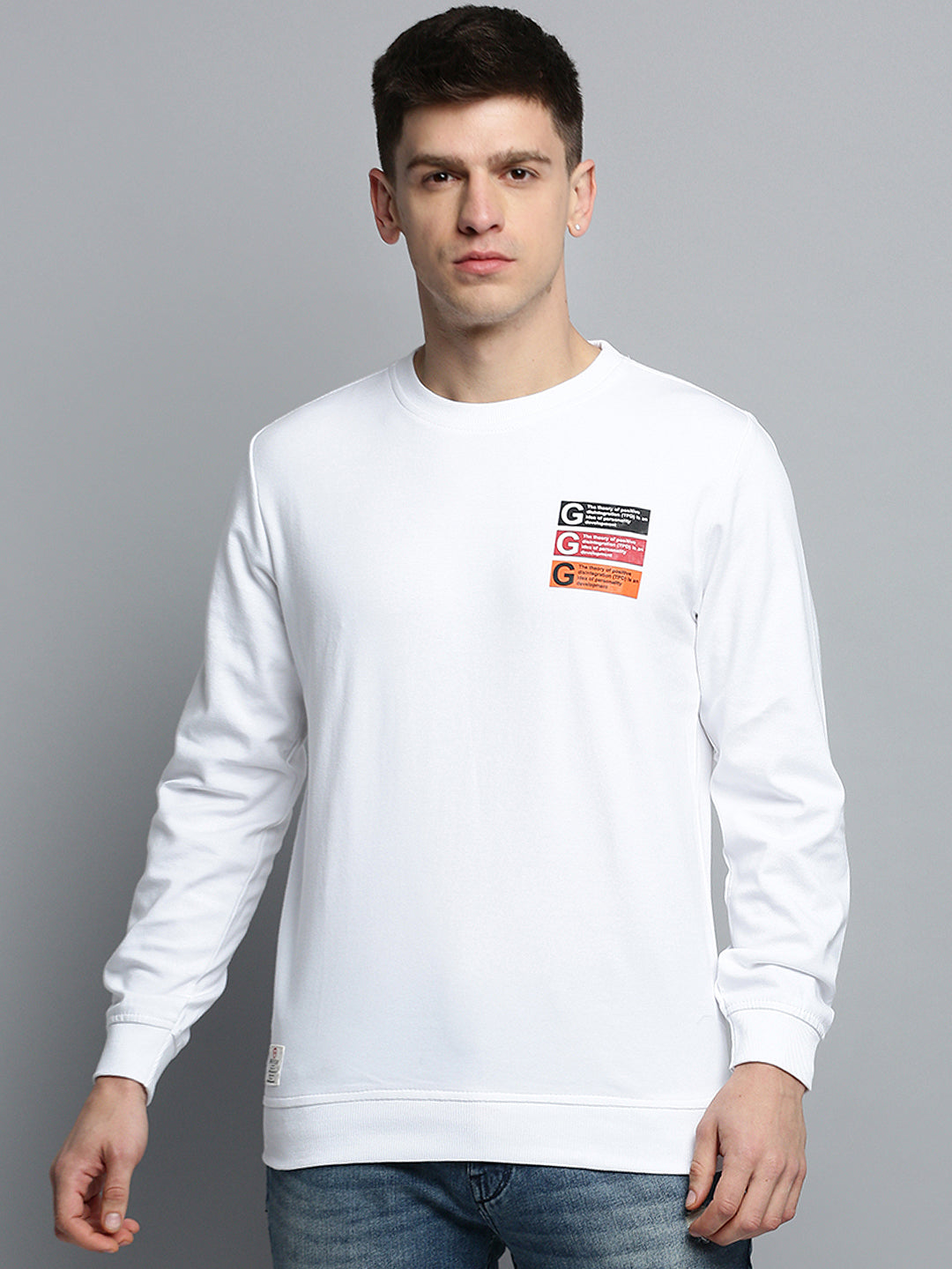 Men White Solid Casual Sweatshirt