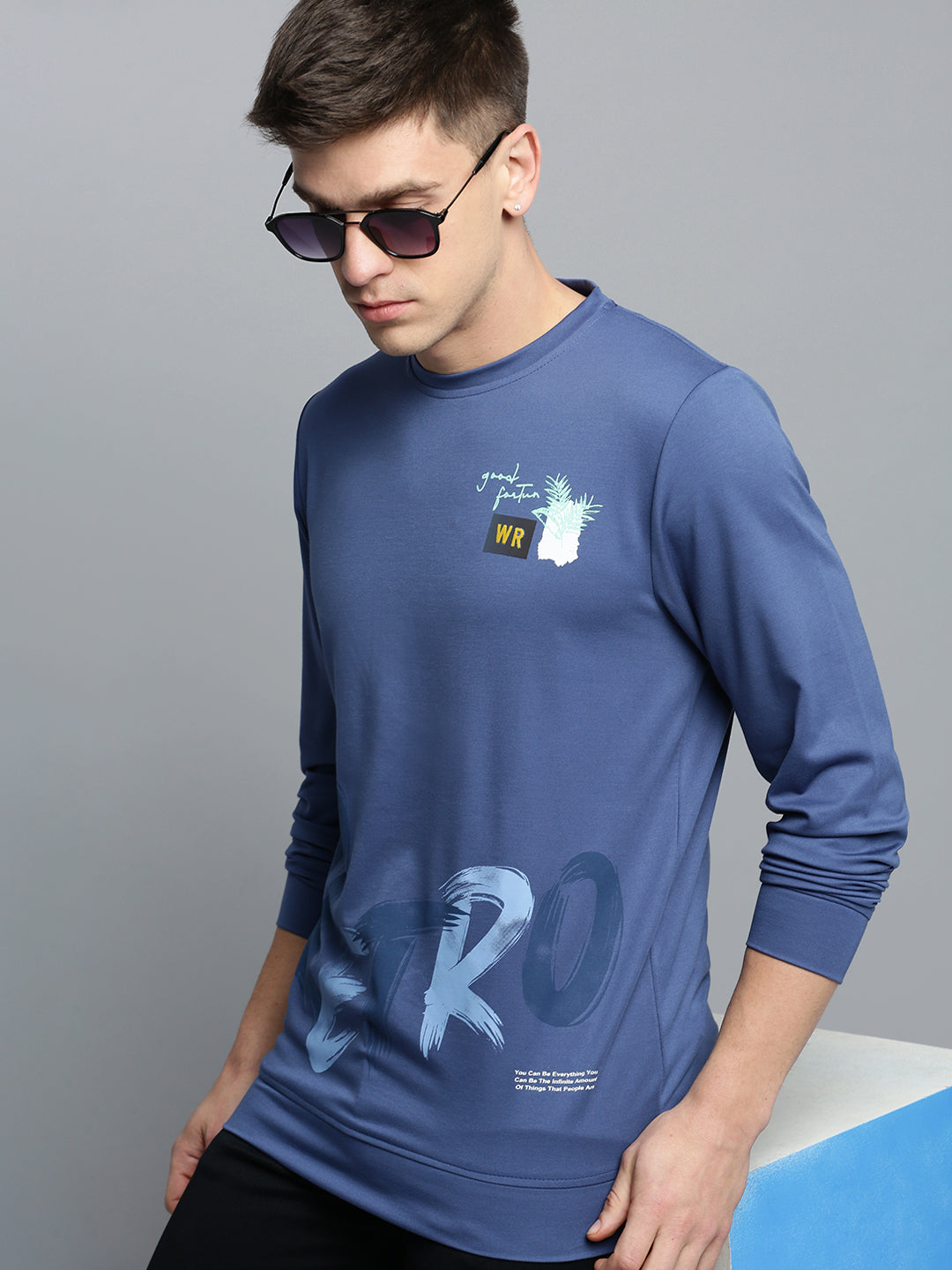 Men Blue Printed Casual Sweatshirt