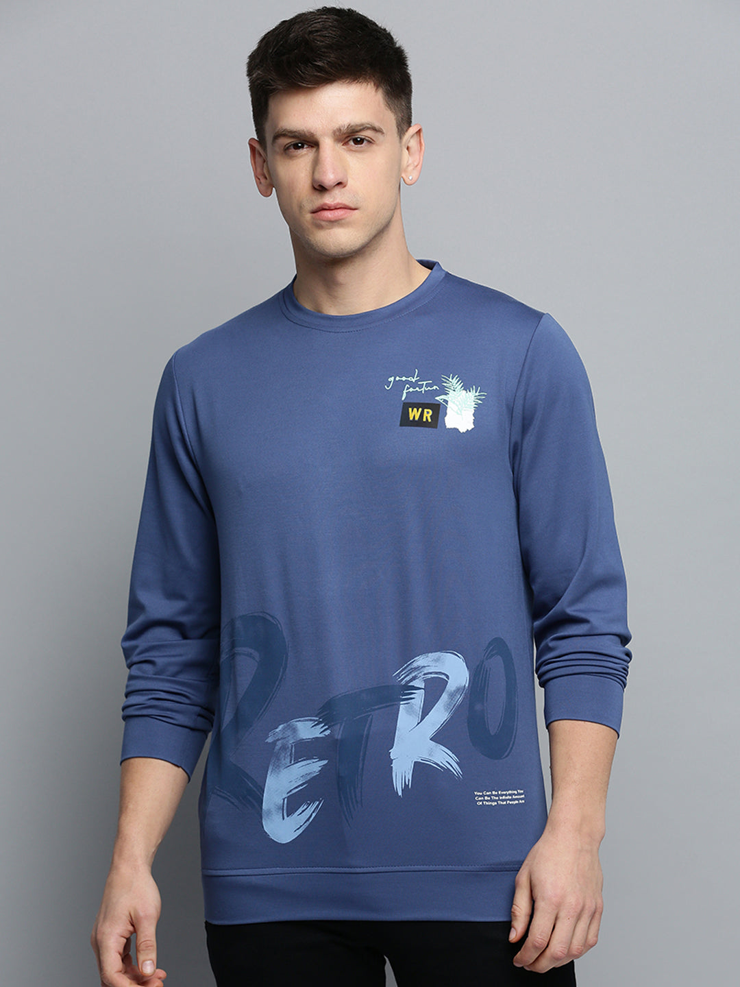 Men Blue Printed Casual Sweatshirt