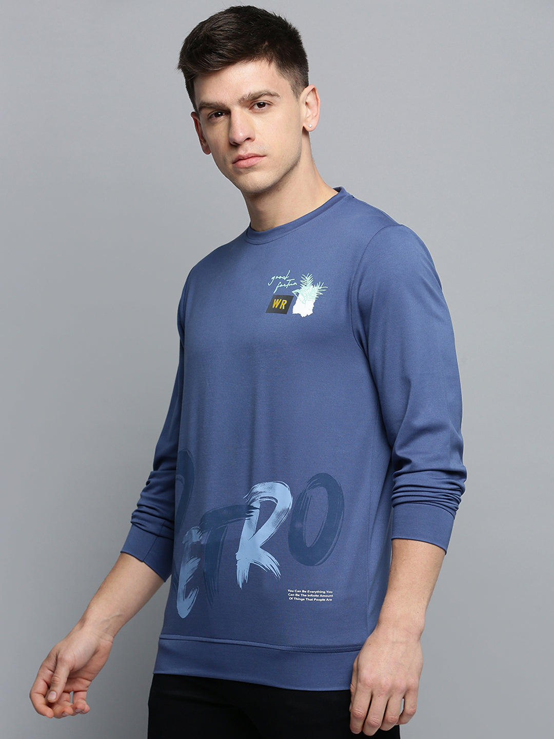 Men Blue Printed Casual Sweatshirt