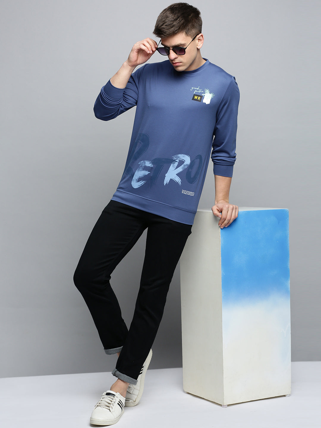 Men Blue Printed Casual Sweatshirt