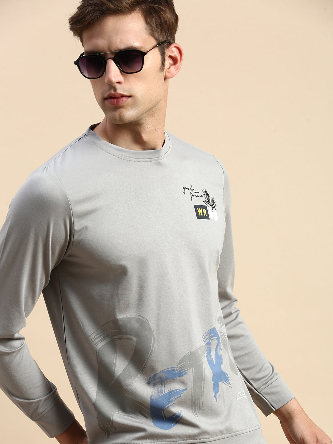 Men Grey Printed Casual Sweatshirt