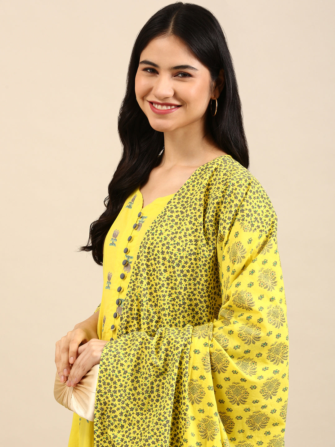 Women's Yellow Floral Kurta Set