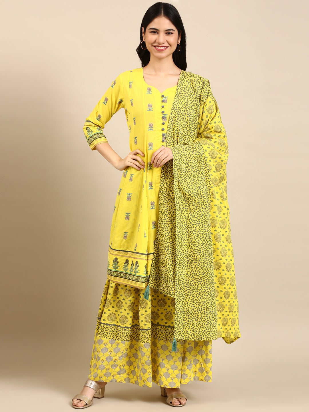 Women's Yellow Floral Kurta Set