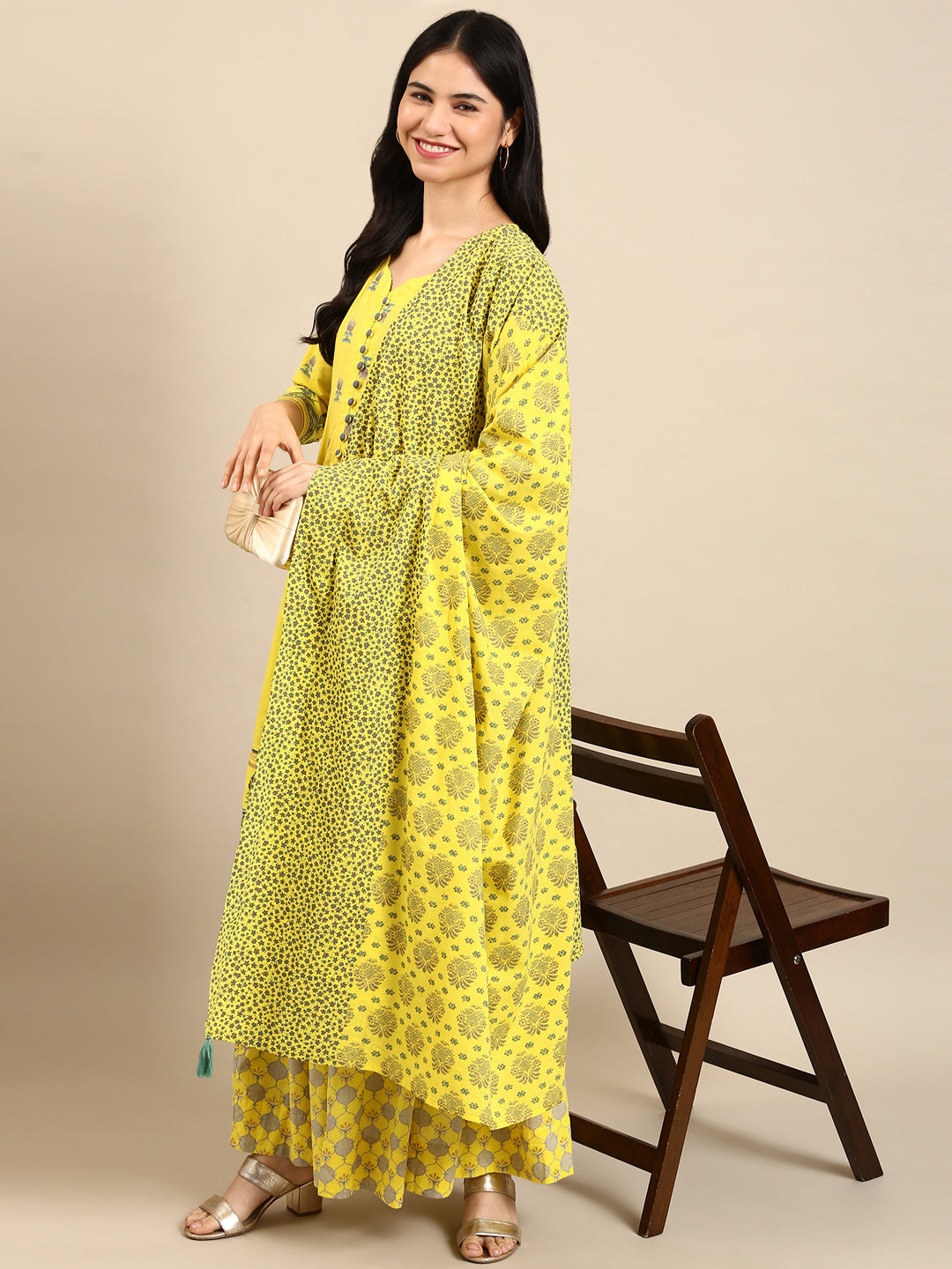 Women's Yellow Floral Kurta Set