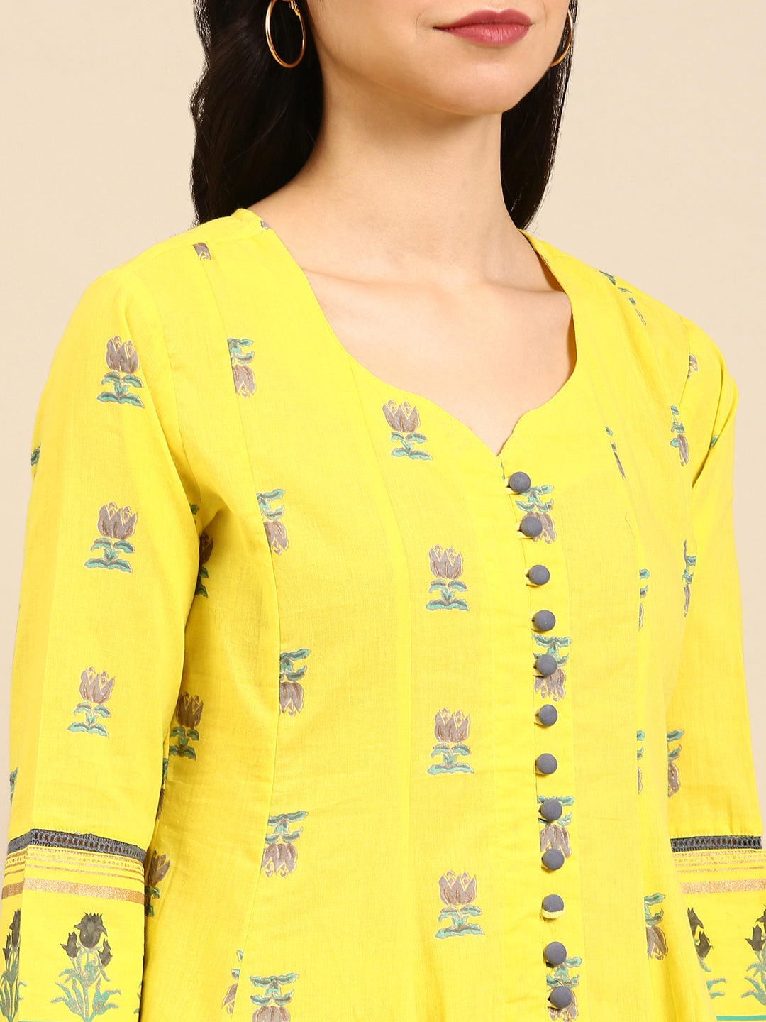 Women's Yellow Floral Kurta Set