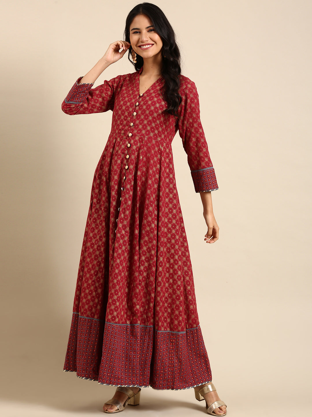 Women's Red Printed Anarkali Kurta