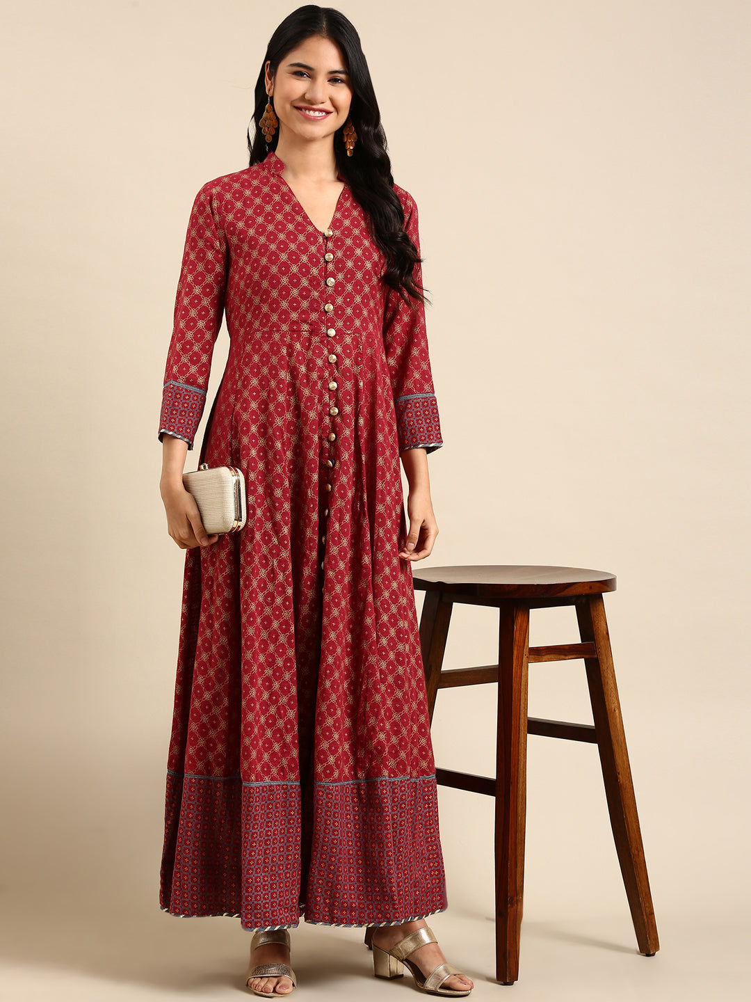 Women's Red Printed Anarkali Kurta