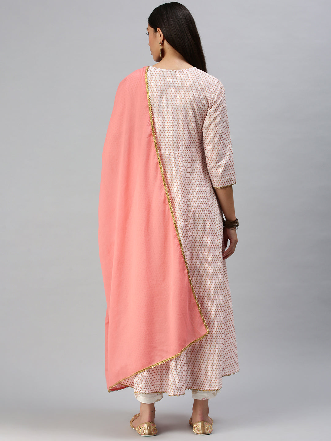 Women's White & Pink Printed Kurta Sets