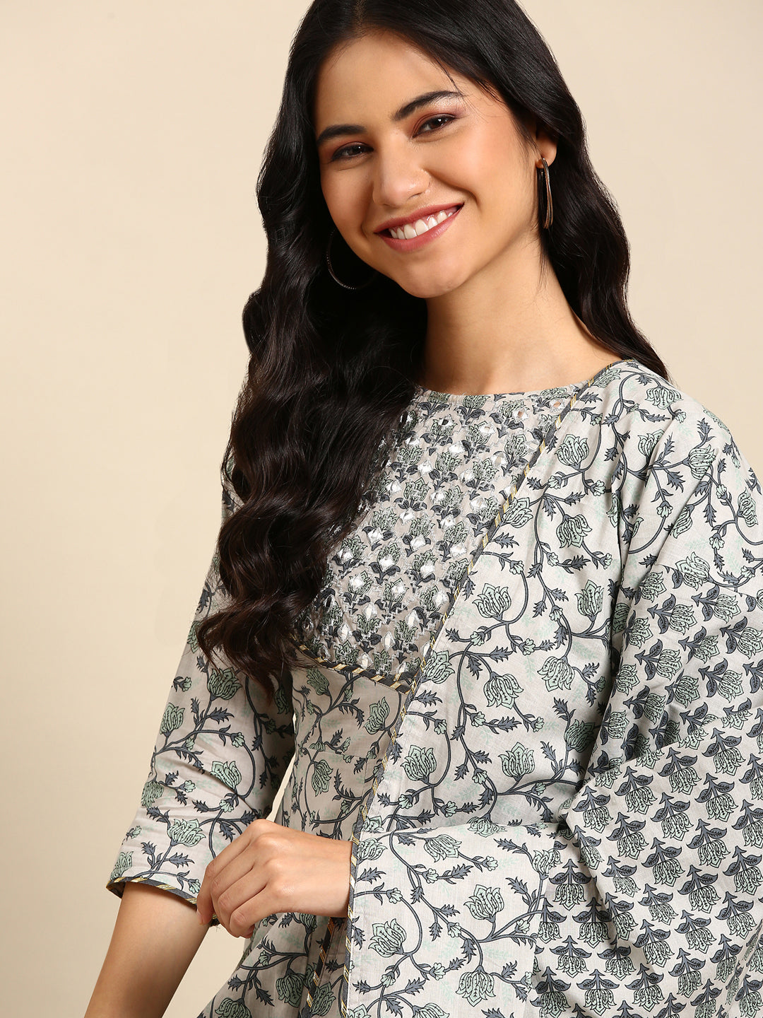 Women's Grey Printed Kurta Set