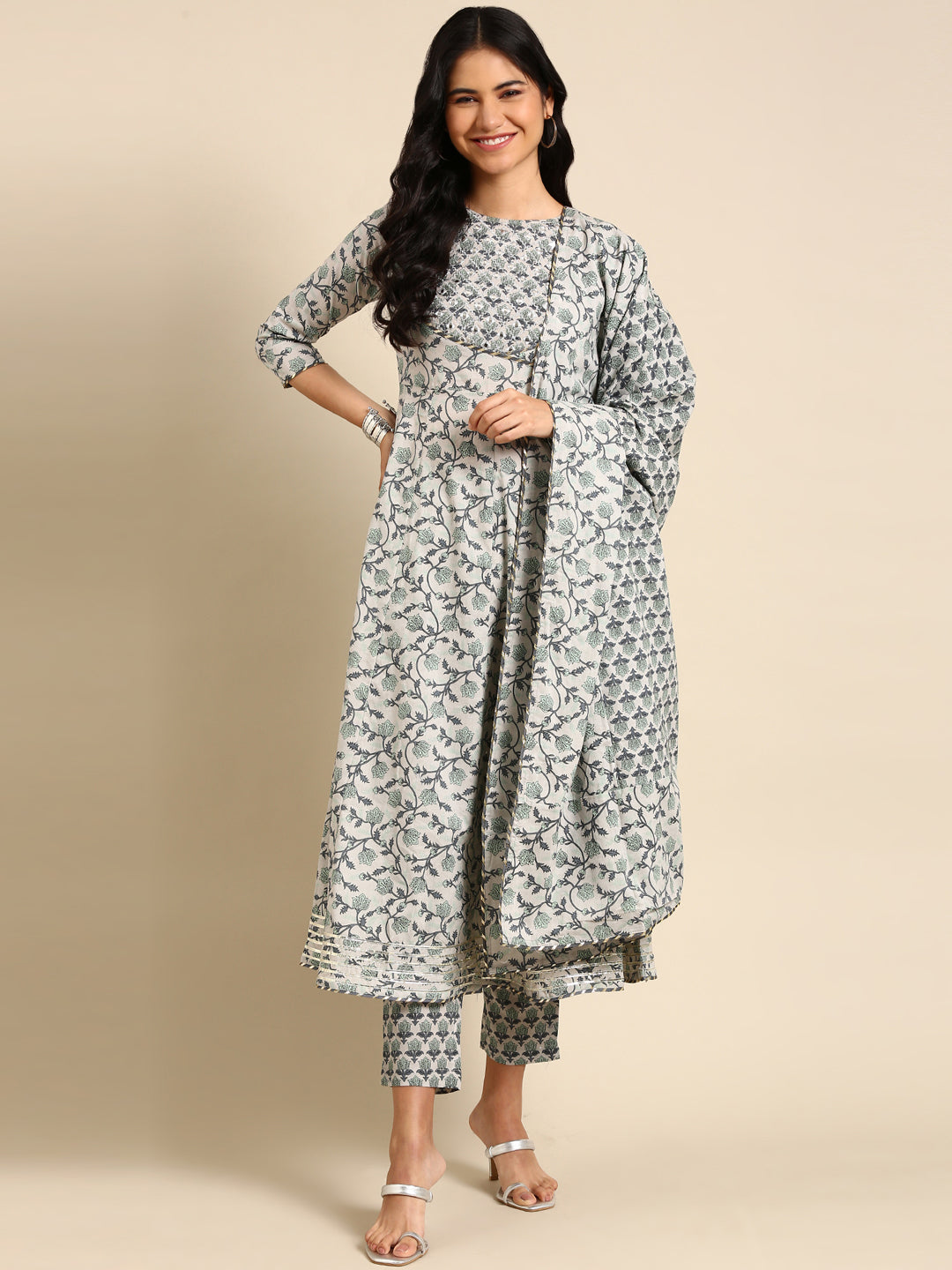 Women's Grey Printed Kurta Set