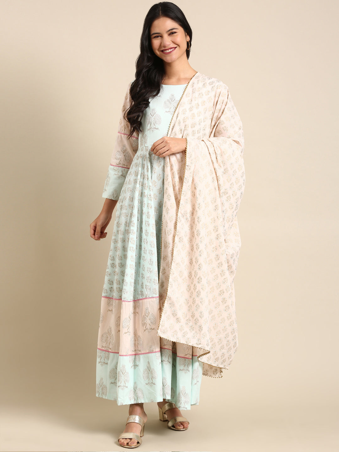 Women's Peach Embellished Anarkali Kurta