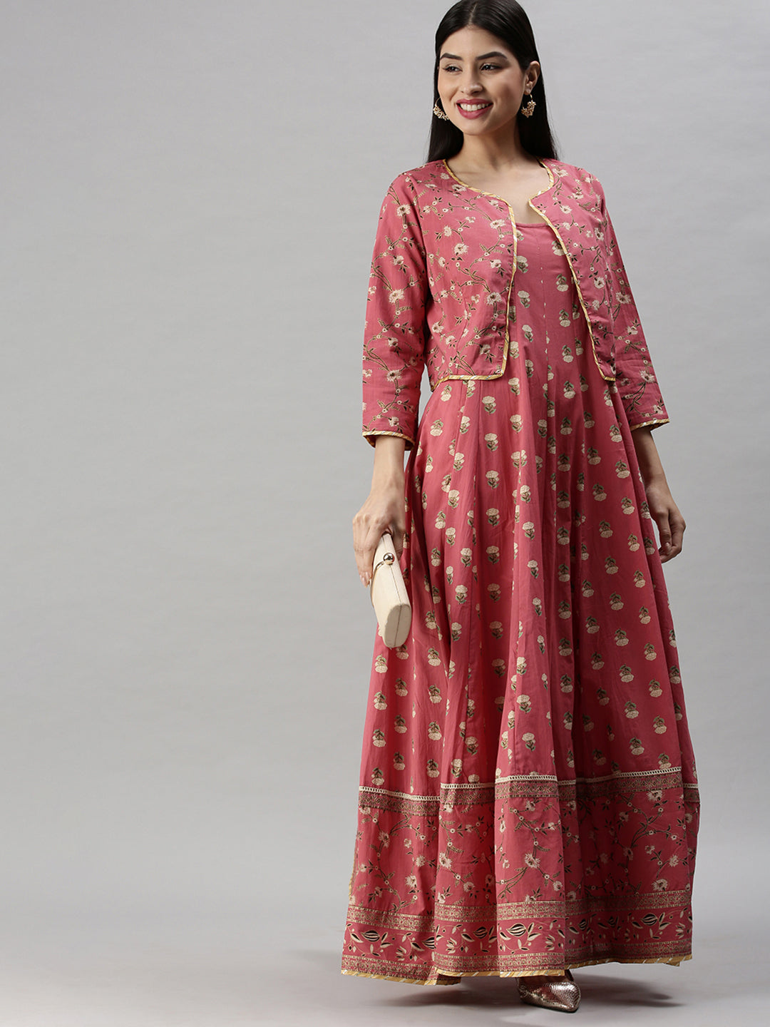 Women's Pink Floral Anarkali Kurta