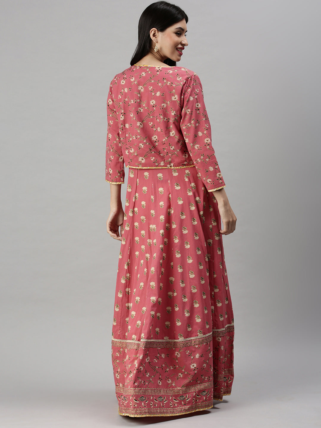 Women's Pink Floral Anarkali Kurta