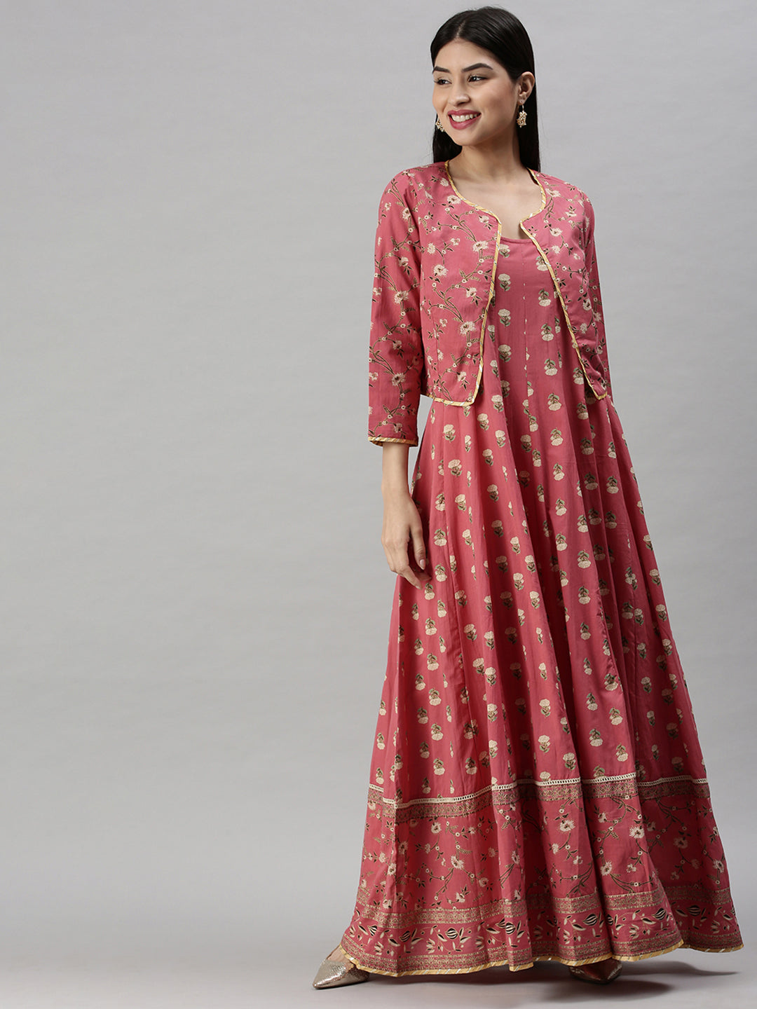 Women's Pink Floral Anarkali Kurta