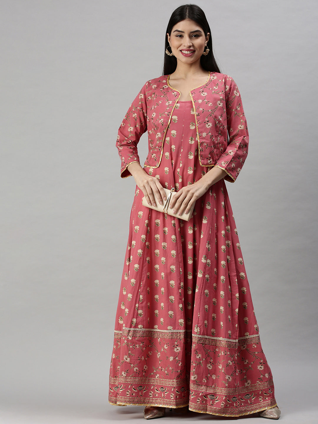 Women's Pink Floral Anarkali Kurta