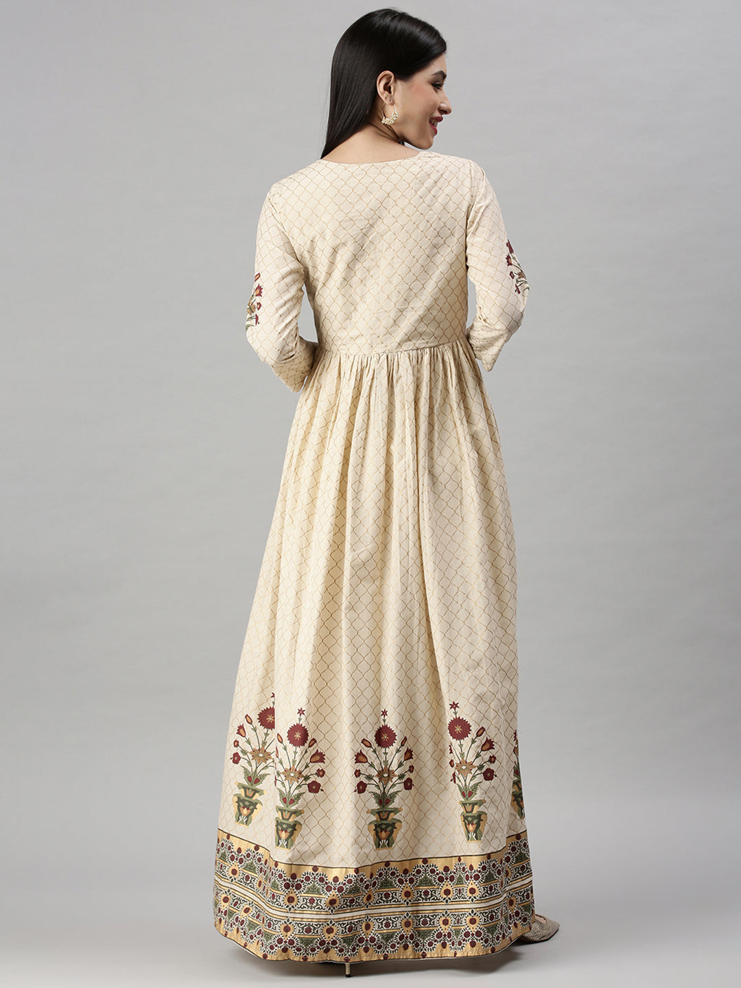 Women's Beige Floral Anarkali Kurta