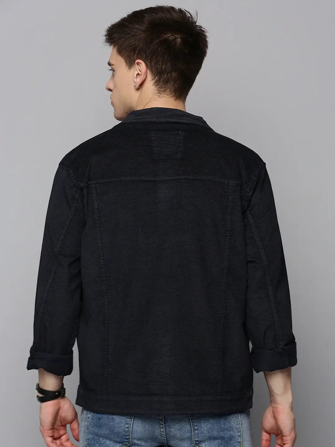 Men's Navy Solid Western Jacket