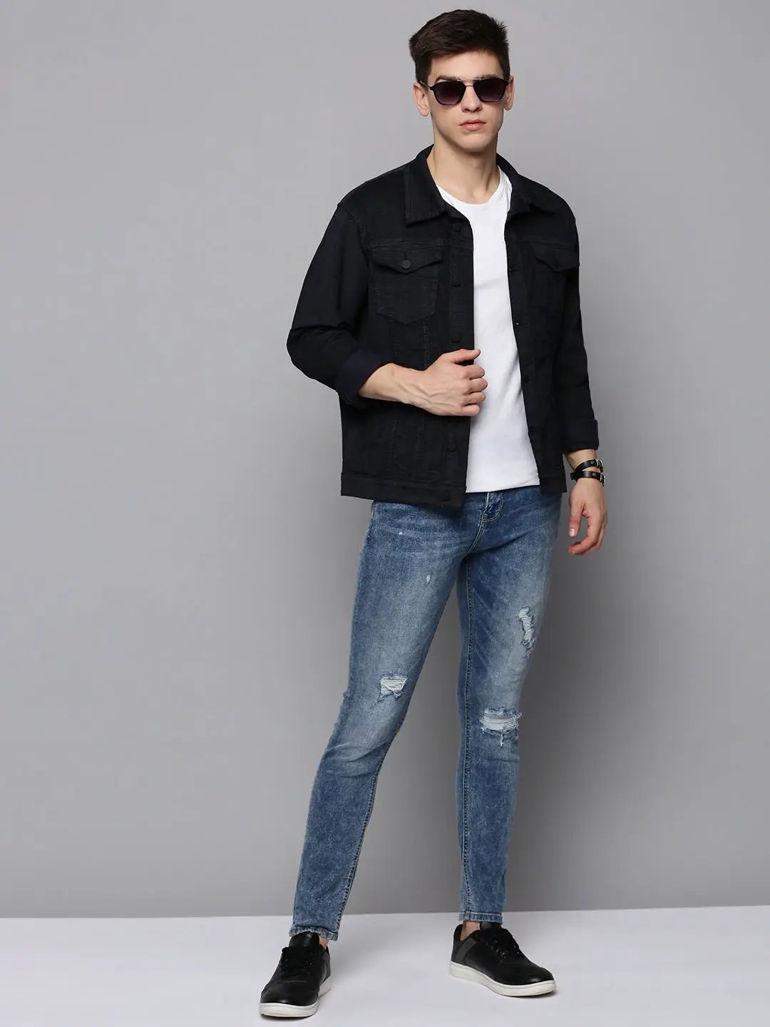 Men's Navy Solid Western Jacket