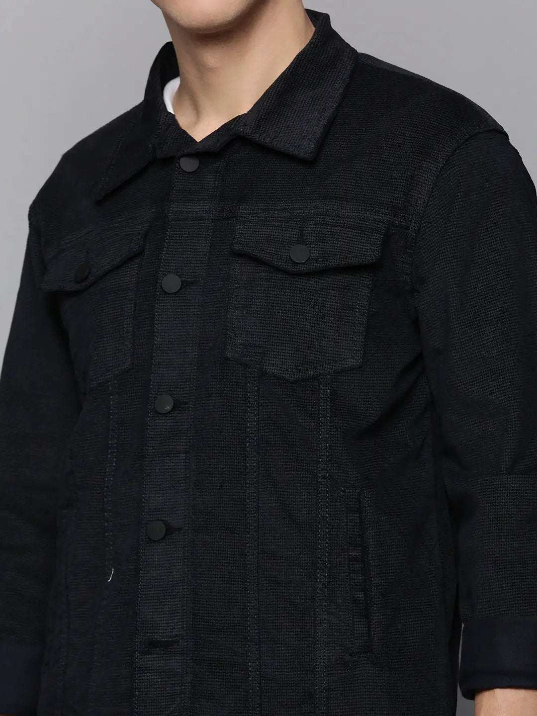 Men's Navy Solid Western Jacket