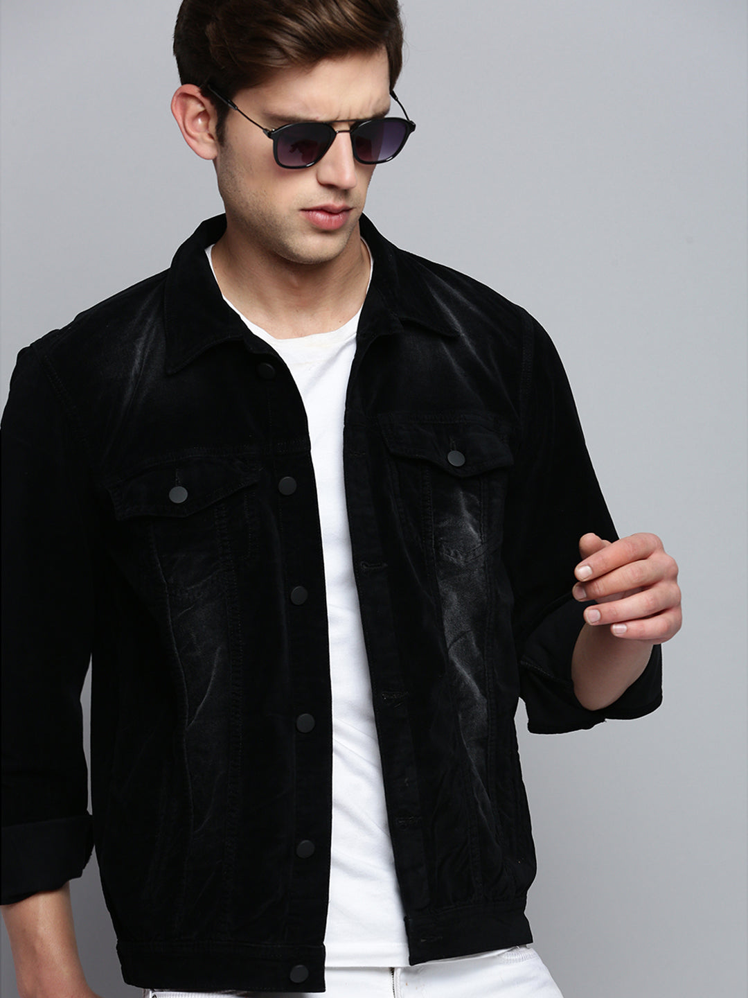 Men Black Solid Casual Jacket