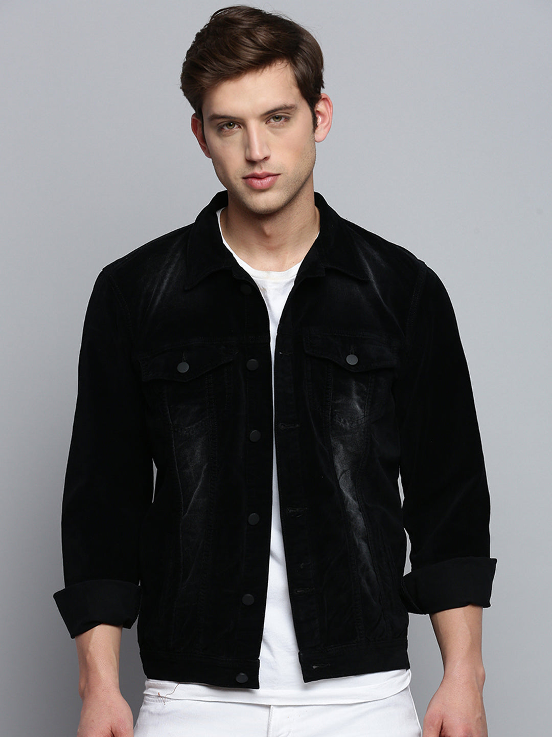 Men Black Solid Casual Jacket