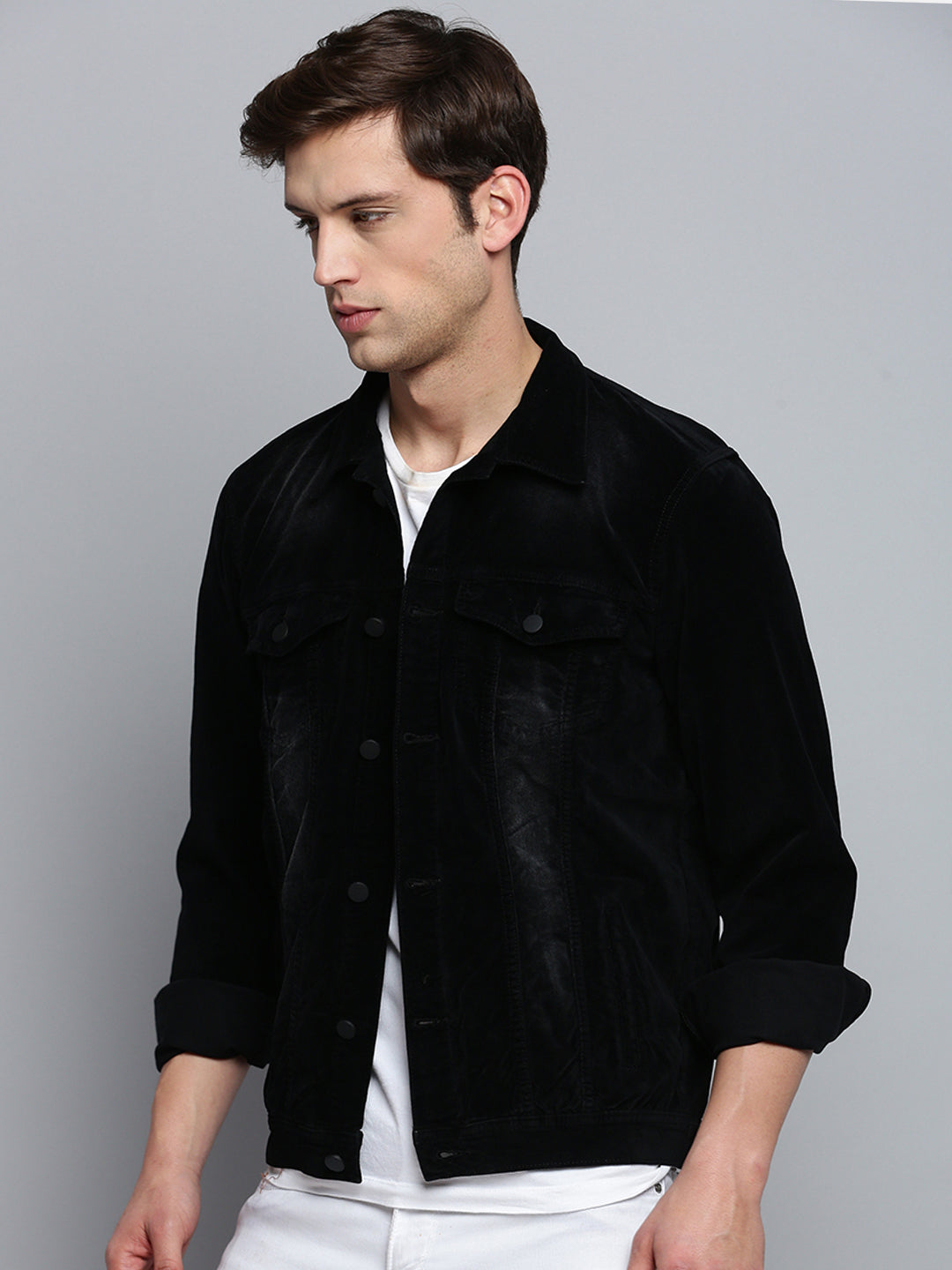 Men Black Solid Casual Jacket