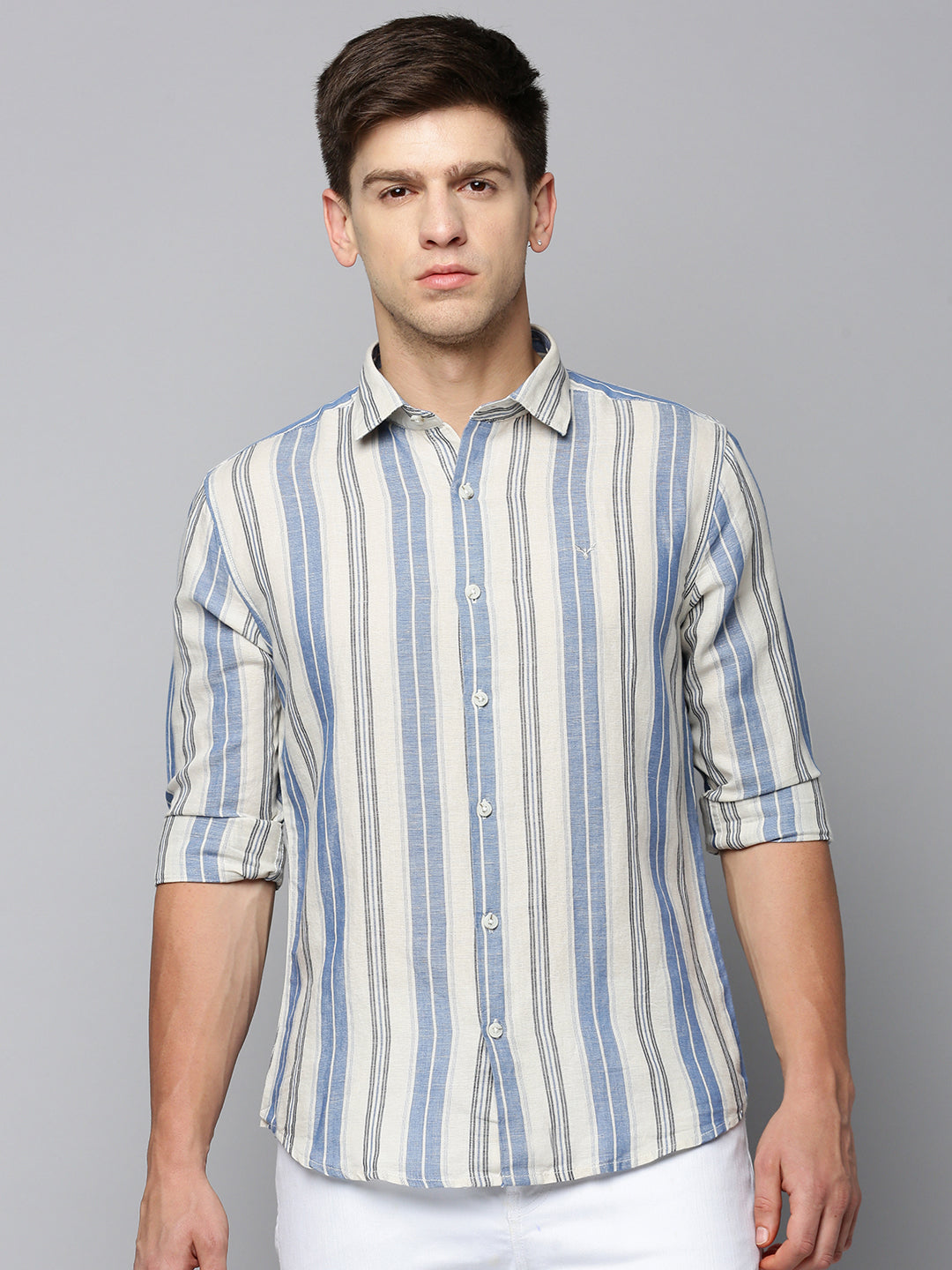 Men White Striped Casual Shirt