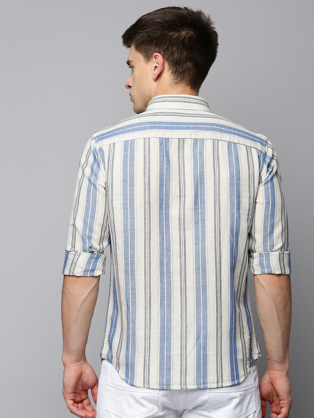 Men White Striped Casual Shirt