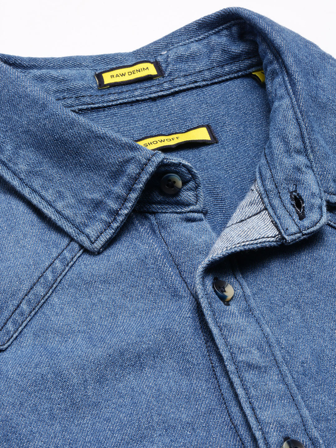 Men Spread Collar Denim Solid Blue Casual Shirt