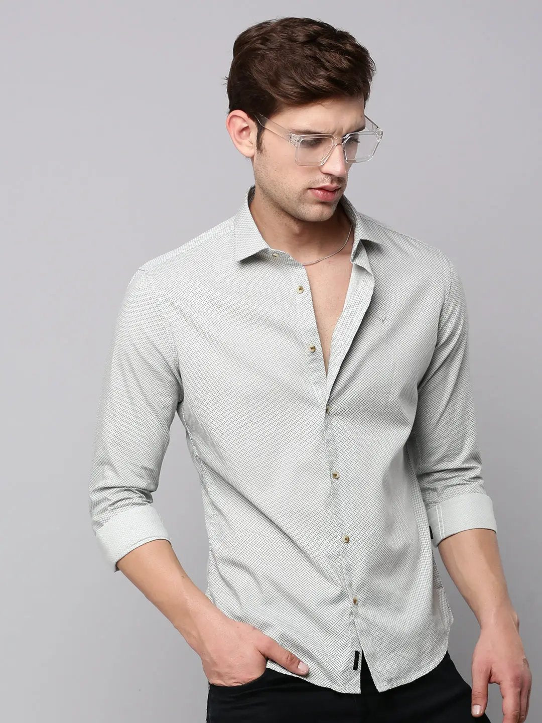 Men's Grey Printed Casual Shirt