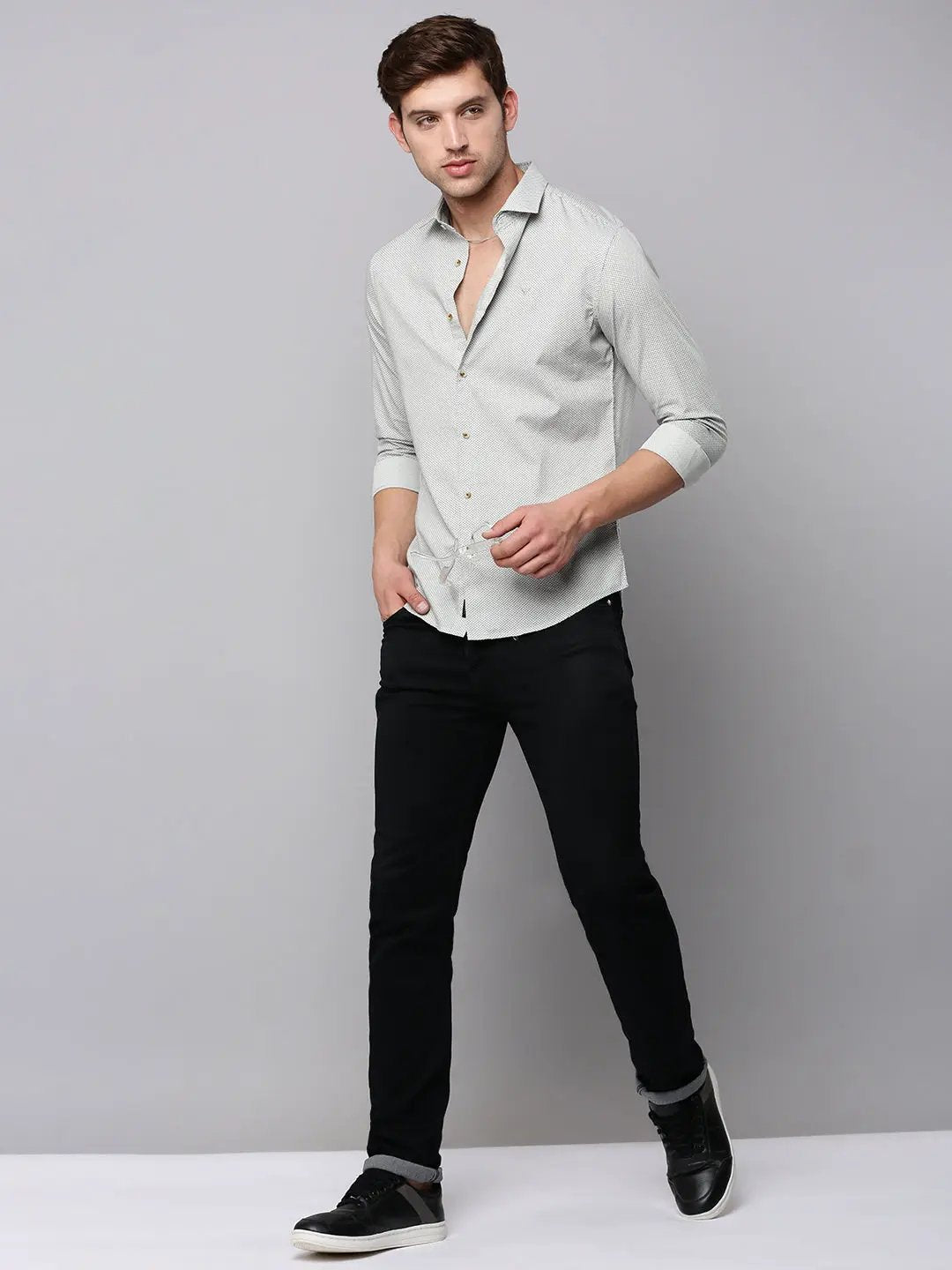 Men's Grey Printed Casual Shirt