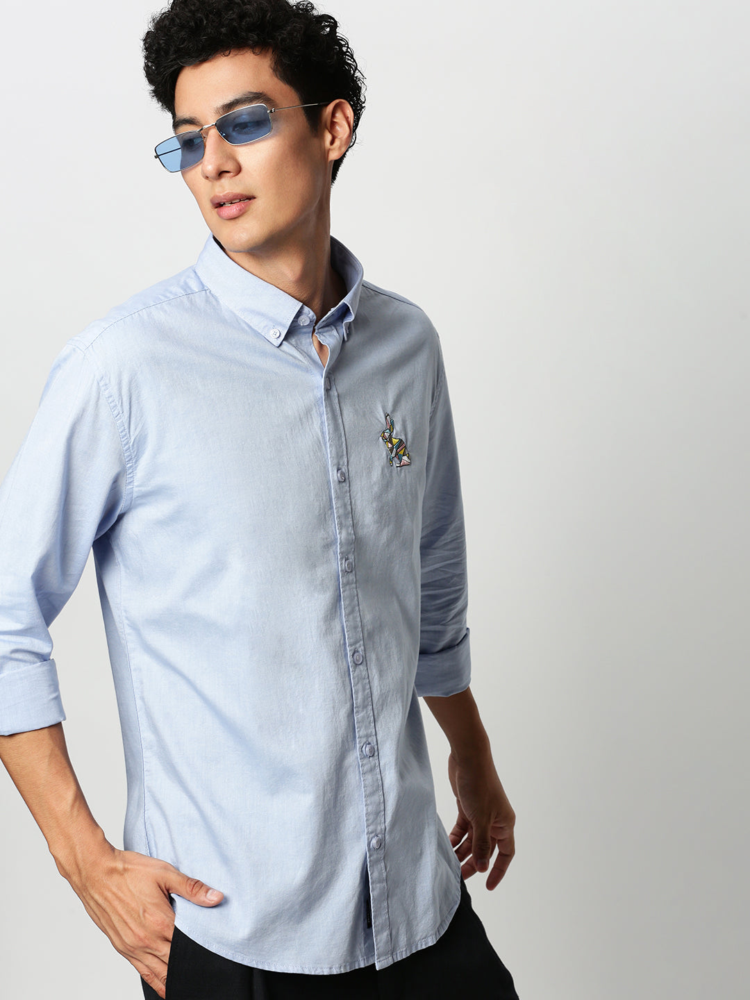 Men Blue Solid Casual Casual Shirts