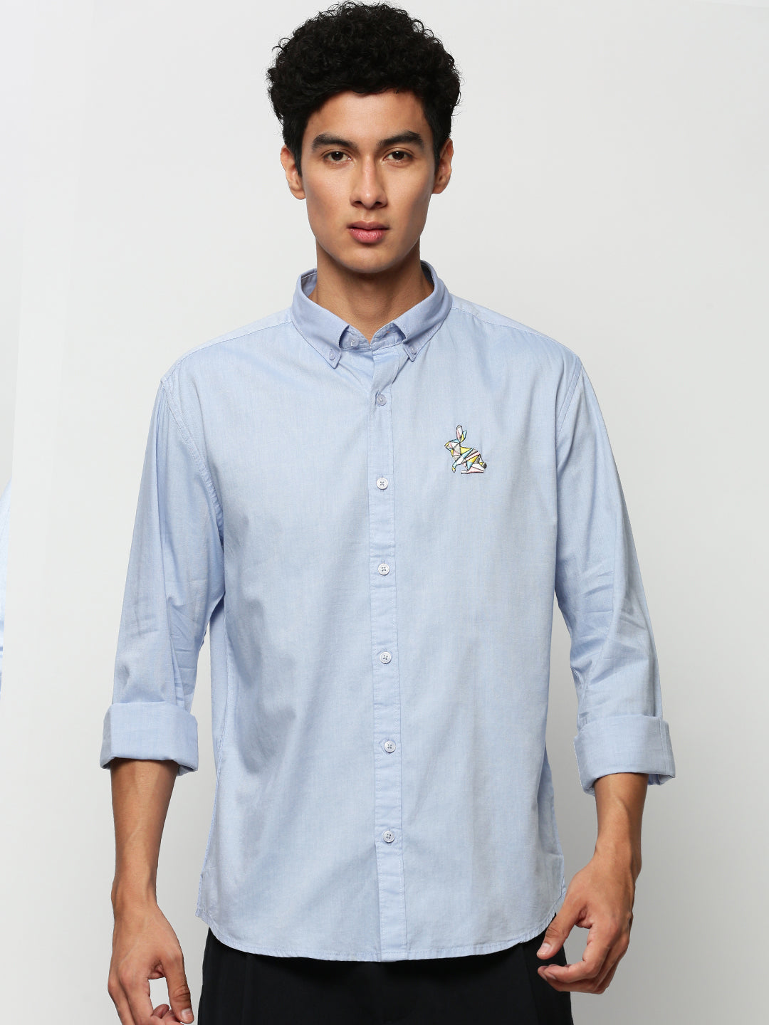 Men Blue Solid Casual Casual Shirts