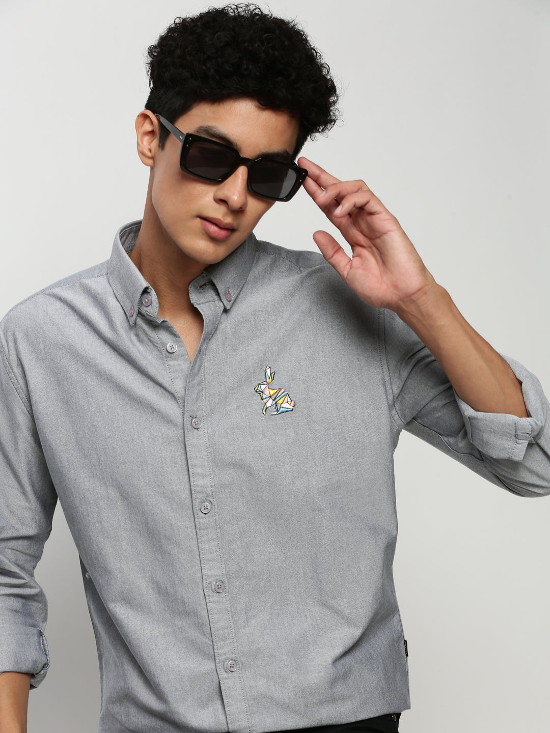 Men Grey Solid Casual Casual Shirts