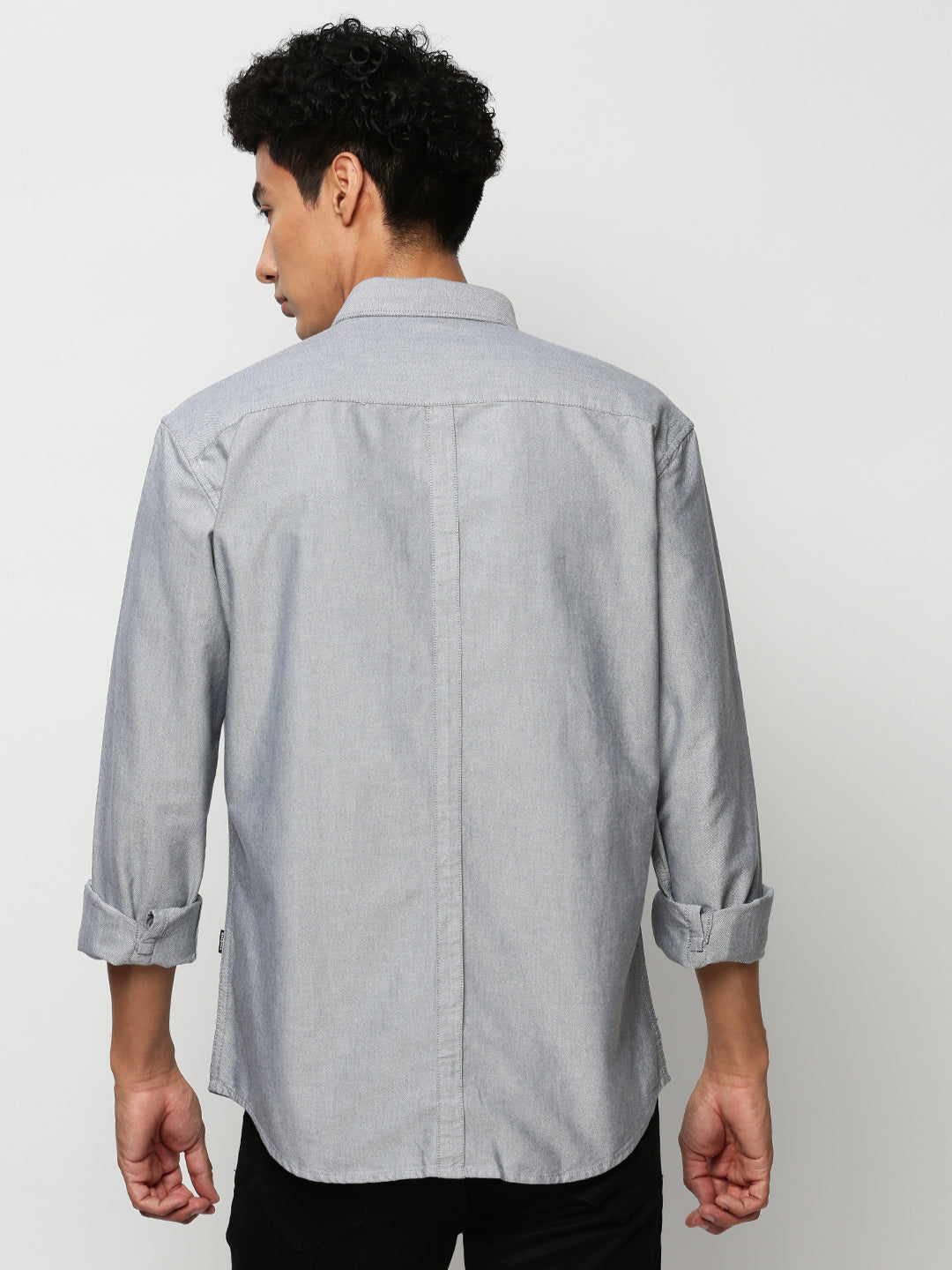 Men Grey Solid Casual Casual Shirts