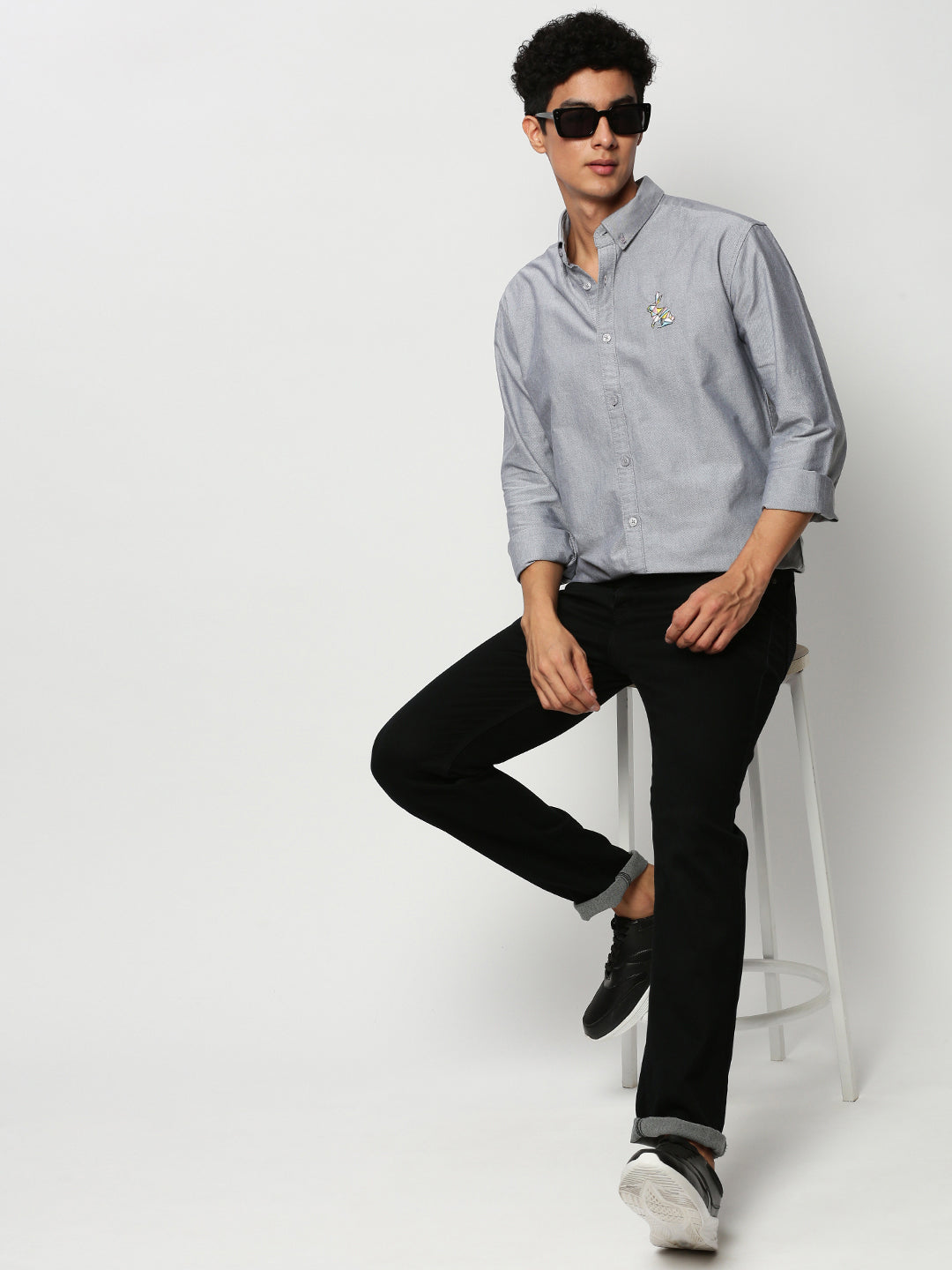 Men Grey Solid Casual Casual Shirts