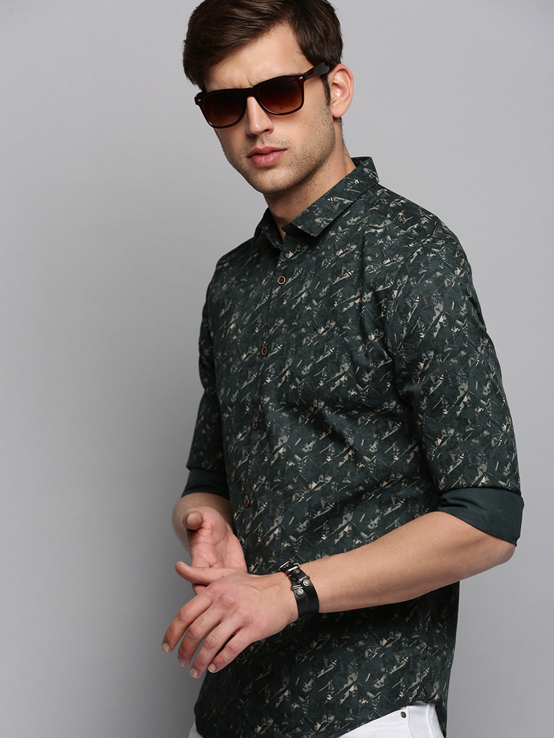 Men Green Printed Casual Shirt